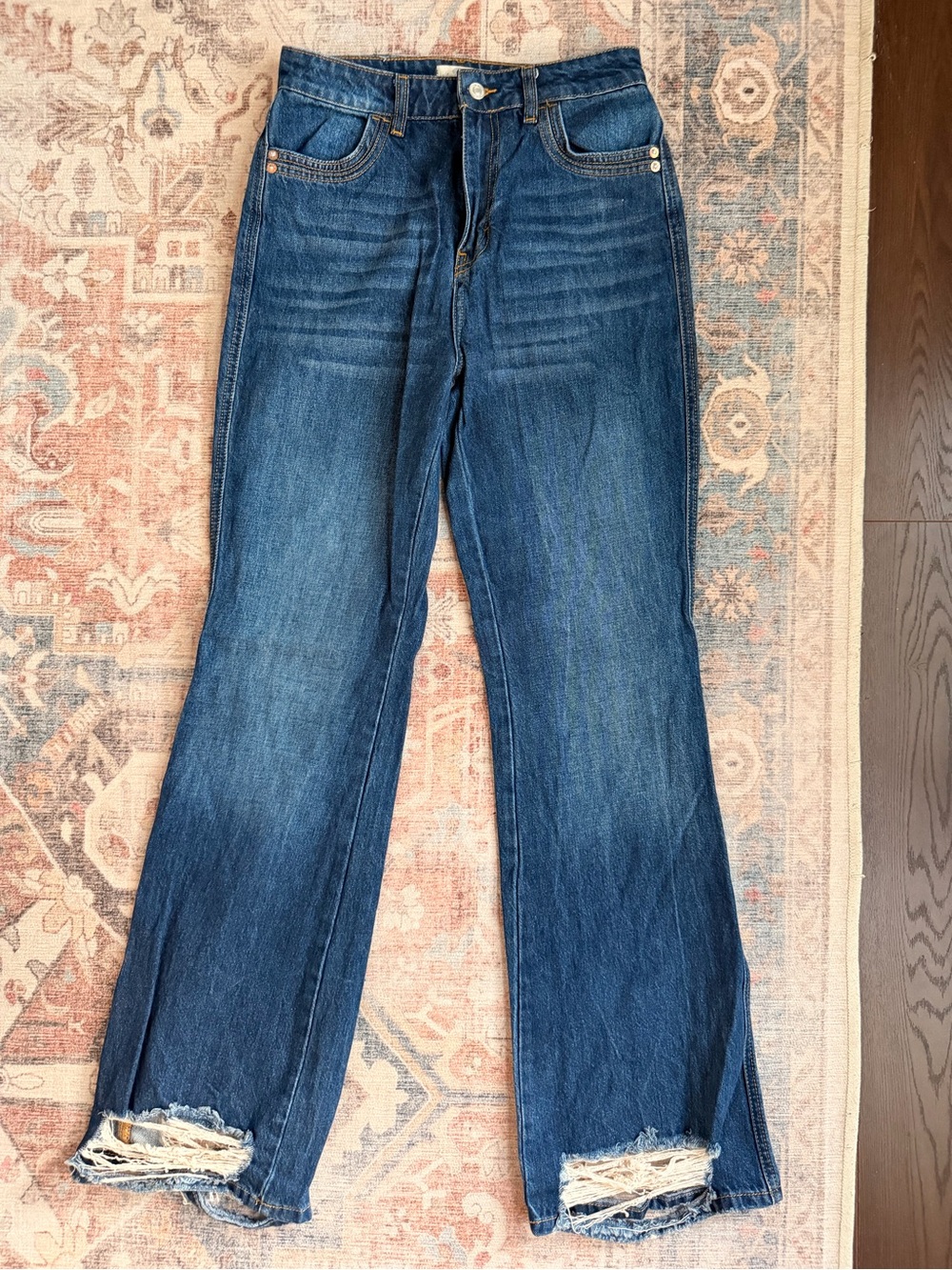 We The Free Free People Distressed Frayed Patchwork Hem Bootcut Jeans Size 27